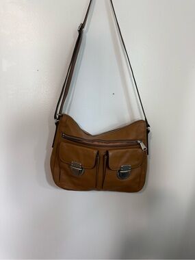 Fossil Brown Leather Zip-Top Handbag with Interior Pockets